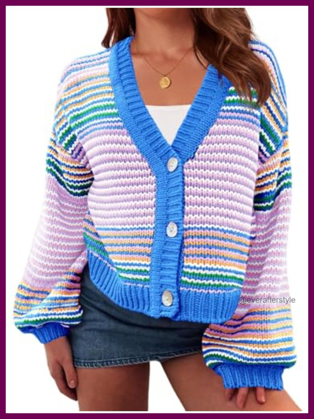 Chunky Knit Color Block Cardigan Oversized Cropped Button Up Sweater